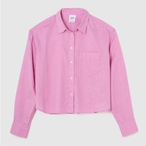 NWT GAP Pink Cropped Linen-Blend Shirt